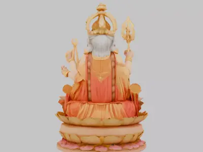 Lord Brahma Hindu God Statue Low-poly 3D model