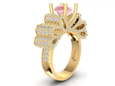 Crown Style Pink Gemstone Diamond Ring for Women 1560 3D print model