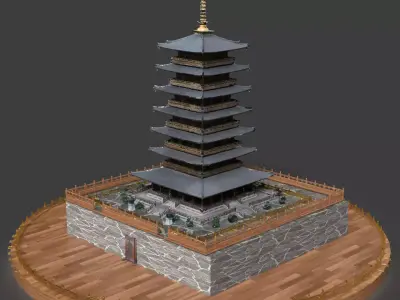 Chinese ancient tower  Low-poly 3D model