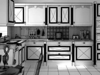 Scene Of Kitchen Fully Furnished And Decorated With Wooden De... 3D model