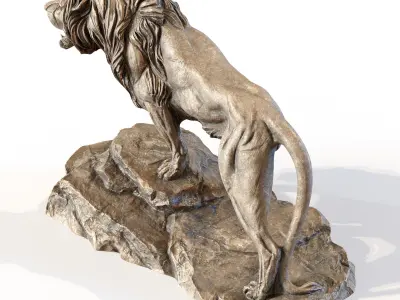 Lion standing on a stone PBR Lowpoly Low-poly 3D model
