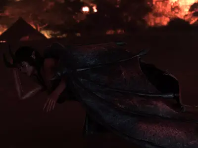 Red Demoness  Realistic Female Devil Character with Bat Wings Low-poly 3D model