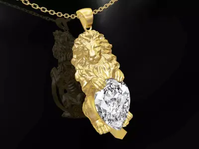 Lion Guardian Gemstone gold pendant jewelry 3D print model