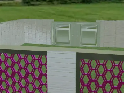 Luxury Villa Fence with Iron Gate Low-poly 3D model