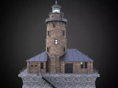 Lighthouse with building architecture and engineering structure Low-poly 3D model