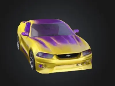 Stilized Yellow and purple Mustang Low-poly 3D model
