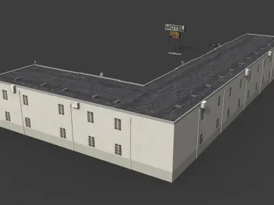 Motel building with roof Low-poly 3D model