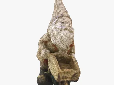 Garden gnome with wheelbarrow Low-poly 3D model