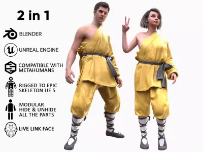 Mens and Womens Martial Suits 3D Model Collection