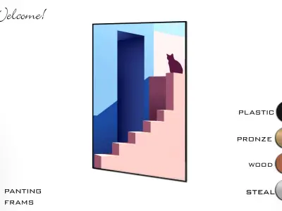 frame poster with cat on stairs Free 3D model
