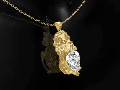 Lion Guardian Gemstone gold pendant jewelry 3D print model