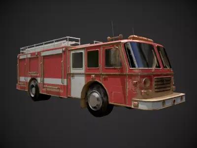 Low Poly Rusty Emergency Fire Truck Vehicle - Textured  Low-poly 3D model