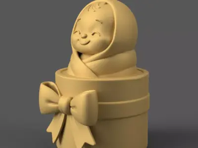 Sweet Baby Girl in Gift Box STL Newborn Gift 3D Print File 3D print model