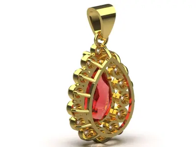 Yellow Gold stl 3dm Pendant with Ruby and Diamonds jp0307 3D print model