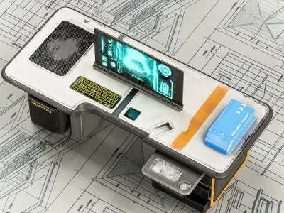 Sci-fi Stylized Office Table PBR Low-poly 3D model