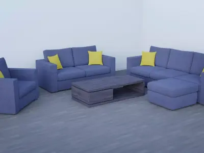 Sofa and Coffee Table Collection Low-poly 3D model