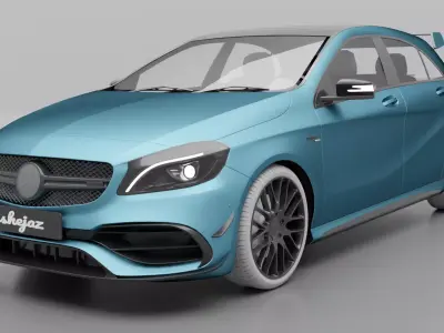 mercedez benz amg a45 with scrap blue Low-poly 3D model