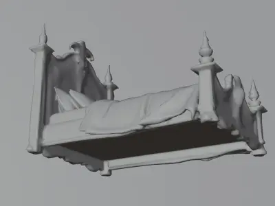 Low-Poly Gothic Haunted Bed Stylized Horror Game Asset Low-poly 3D model