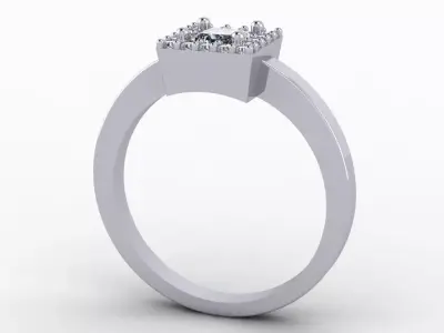 Square Ring with Diamond Halo and Princess Cut Center Stone 3D print model