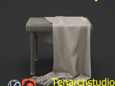 Tenarchstudio wooden rattan ottoman  render ready  3D model