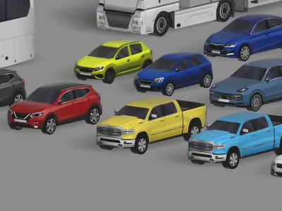 28 Lowpoly Realistic Background Vehicles Low-poly 3D model