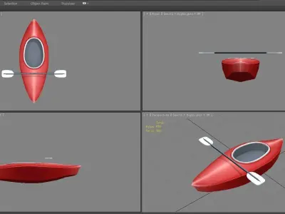 Cartoon kayak - red boat Low-poly 3D model