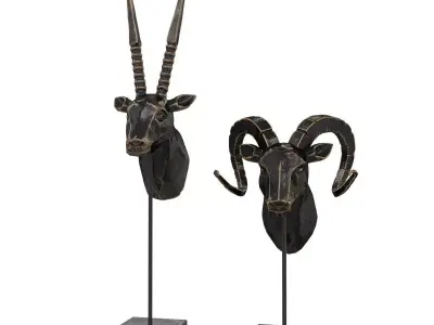 Bronze Rams Carved Sculptures Low-poly 3D model