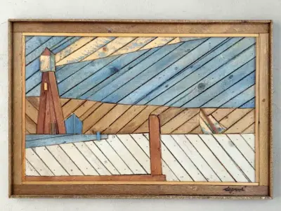 Folk Art Painted Wood Lathe Assemblage Lighthouse 3D model