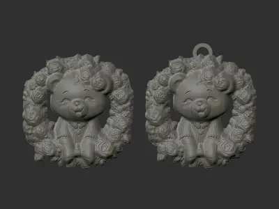 cute girl teddy flower decor  3D print model