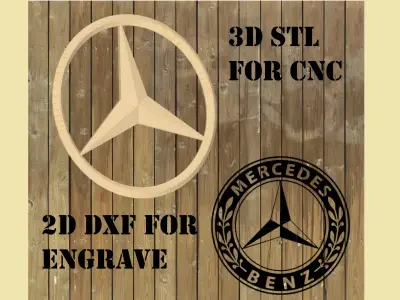 Mercedes logo 3D STL and 2d files 3D print model