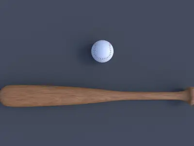 Baseball bat and ball 3D model