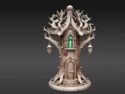 Lantern Tree House 3D Model Fantasy Miniature Two Model 3D model