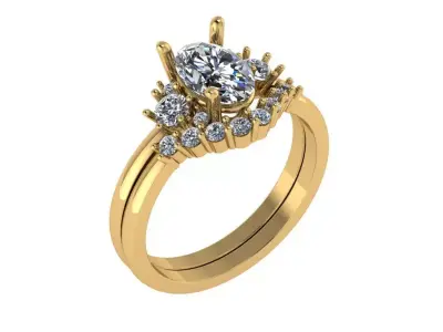 Oval solitare with weeding band set 3D print model