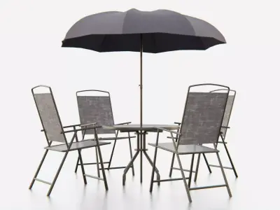 Umbrella Table Patio Chair id 3 Low-poly 3D model