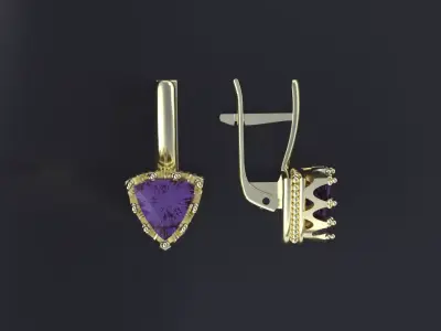 Earrings with antic gem for CNC model or 3D print model