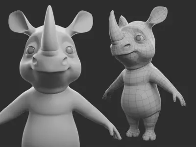 Cartoon Rhino  II Basemesh  Low-poly 3D model