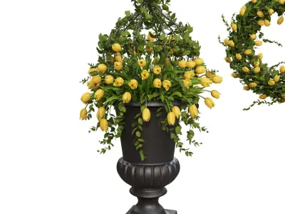 Vase with tulips and a wreath of tulips 01 3D model