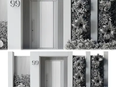 Door outdoor entrance and fence and graden 04 3D model