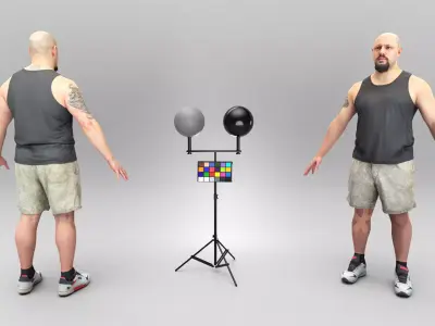 Athletic bald man in A-pose 381 Low-poly 3D model