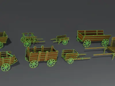 Wooden Stylized Carts Low-poly 3D model