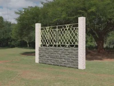 brick fence and iron grate Low-poly 3D model