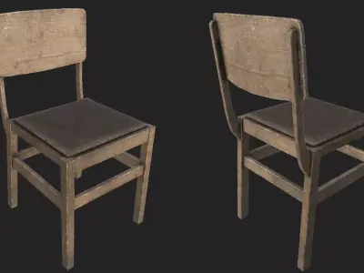 Old Wooden Chair 2 PBR Low-poly 3D model