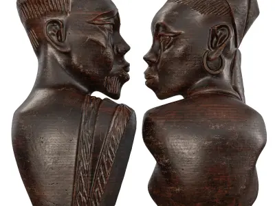 Wooden Tribal Couple Statue - African-Inspired Art 3D Model 3D model
