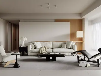 Modern living room dining room interior scenes  3D model 9