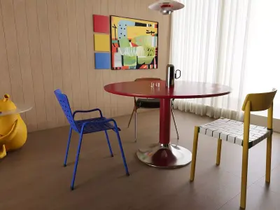 Modern Colorful Living Room with Modular Sofa and Dining Area 3D model