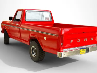 Ford Classic F100 pickup 1976 New Red Low-poly 3D model