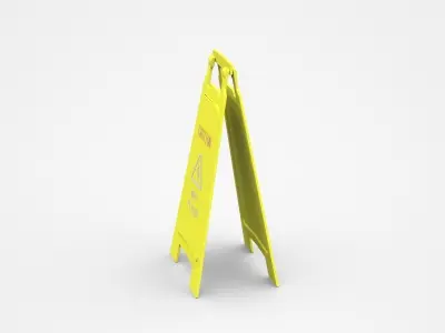 Yellow Warning Sign Barrier About Wet Floor 3D model