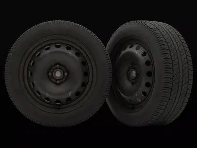 Car steel wheels with LODs Low-poly 3D model
