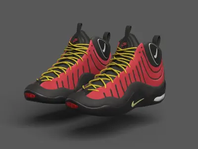 Nike Air Bakin OG Black Red Yellow 3D model