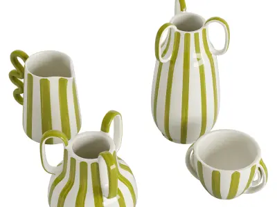 Bambini Green Stripe Vase Collection 3D model